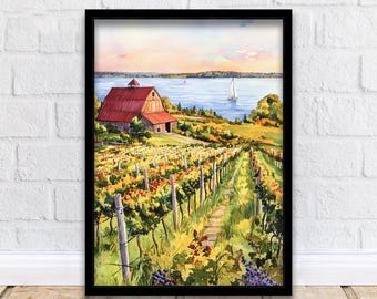 Prince Edward County Aquarell Kunstdruck, Ontario Weinland Malerei, Sandbänke Wanddekor, kanadisches Geschenk