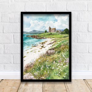 Isle of Iona Watercolor Art Print, Iona Abbey Painting, Scottish Island Wall Decor, Travel Gift
