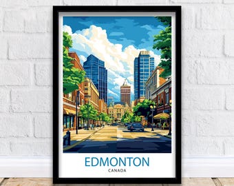 Edmonton Canada Travel Poster Print Alberta Wall Art City Skyline Landscape Gift for North America Lovers and Fans of Scenic Canadian