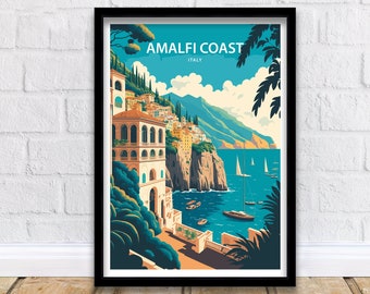 Póster turístico de la Costa Amalfitana / Lámina de verano italiana