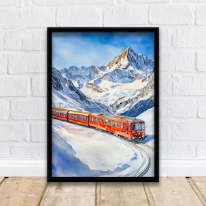 Jungfraujoch Switzerland Watercolor Painting Swiss Alps Art Jungfraujoch Print Scenic Mountain Decor Gift for Switzerland Lovers