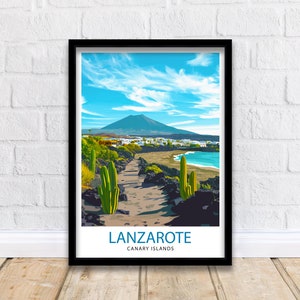 Impresión de viaje a Lanzarote, Islas Canarias, decoración de pared, arte de pared, paisaje de Lanzarote, colgante de pared, decoración del hogar, regalo de las Islas Canarias, amantes del arte, volcán