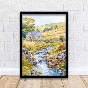 Impresión de acuarela de Yorkshire Dales, decoración de pared, arte de pared, paisaje de Yorkshire, colgante de pared, decoración del hogar, campiña inglesa, regalo para amantes del arte