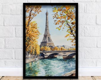 Paris Watercolour Painting Poster France Wall Art City Landscape Print Gift for Europe Lovers and Fans of Scenic French Architecture