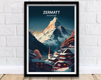 Zermatt Travel Print | Switzerland| Switzerland Poster| Zermatt Poster| Travel Poster| Zermatt Print| Switzerland Print| Wall Art| Zermatt