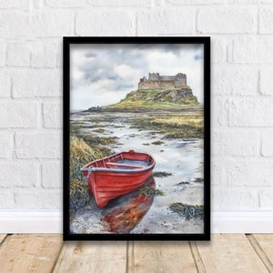 Lindisfarne Castle Watercolor Painting Northumberland Castle Art Lindisfarne Print Scenic Coastal Decor Gift for UK Lovers