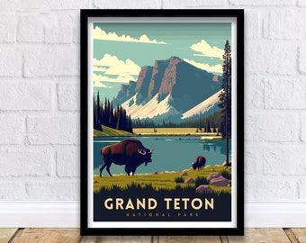 Grand Teton Travel Print  | National Park | Grand Teton Print | National Park Print | National Park Poster | National Park Art | Grand Teton