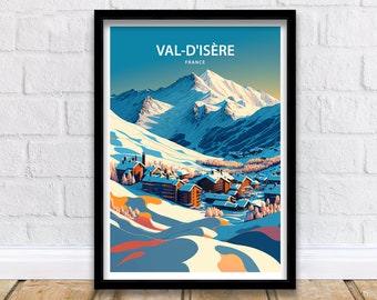 Val d&#39;isere Travel Print | Ski Poster| Travel Poster| Ski Print| Val Di&#39;sere Poster| French Alps| Skiing| Skiing Wall Art| Skiing Poster