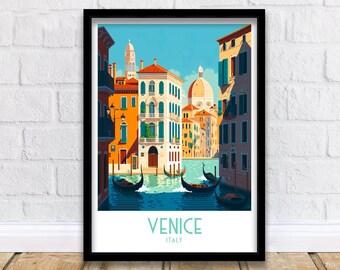 Venice Italy Travel Poster | Colorful Canal Art Print