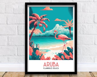 Aruba Travel Print  | Flamingo Beach