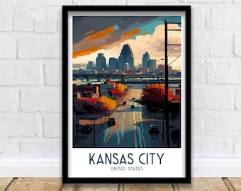 Póster turístico del horizonte de Kansas City / Lámina artística de Misuri