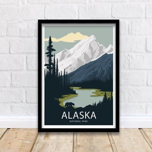 Alaska National Park Travel Print  | Travel Poster | National Park Print | Denali National Park | Alaska Poster | Alaska | National Park Art