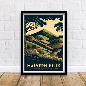 Malvern Hills Travel Print   Worcestershire| Malvern| Landscape| Herefordshire| Worcester| Travel Poster| Malvern Hills Print| Great Malvern