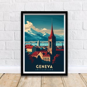 Geneva Switzerland Travel Print  Geneva Wall Art Geneva Home Decor Geneva Illustration Travel Poster Gift For Geneva Switzerland Home Decor