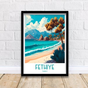Fethiye Turkey Travel Print , Fethiye Wall Decor, Fethiye Home Living Decor, Fethiye Illustration, Travel Poster Gift For Fethiye, Turkey
