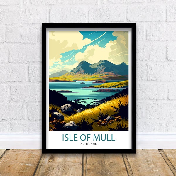 Isle of Mull Scotland Travel Print  Mull Wall Decor Mull Home Living Decor Scotland Illustration Travel Poster Gift for Mull Scotland Home