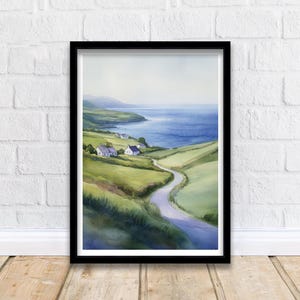 Wild Atlantic Way Watercolor Print, Ireland Landscape Painting, Coastal Irish Art, Scenic Drive Wall Decor, Gift for Traveler, Irish Art