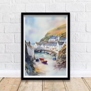 Impresión de acuarela de Port Isaac, Cornwall, decoración de pared, arte de pared, paisaje de Port Isaac, colgante de pared, decoración del hogar, regalo de la costa de Cornwall, amantes del arte