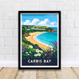 Carbis Bay Cornwall Travel Poster Wall Art Carbis Bay Print Cornwall Coastal Art Carbis Bay Gift Nature Lover Art