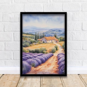 Provence Watercolor Painting French Landscape Art Provence Print Scenic Lavender Fields Decor Gift for France Lovers