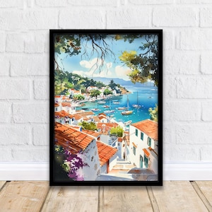Skiathos Watercolor Painting Greek Island Art Skiathos Print Scenic Aegean Sea Decor Gift for Wanderlust Lovers