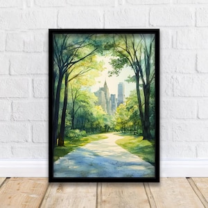 Central Park Akwarela Malarstwo Ścienne Central Park Wydruk Sztuka Nowego Jorku Akwarela Sztuka NYC Krajobraz Miłośnik Natury Prezent