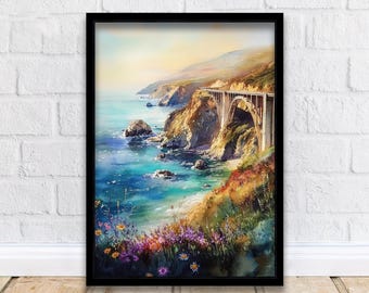 Big Sur California Watercolor Painting Wall Art Big Sur Print Coastal Art California Landscape Watercolor Art Nature Lover Gift