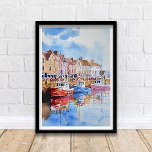 Weymouth Harbor print, Dorset Art, Engeland kust schilderij, kust muur decor, Weymouth cadeau, UK Travel Art, Decor van het huis, woondecoratie