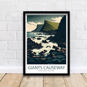 Giants Causeway Travel Print  | Northern Ireland| Wall Art| Giants Causeway Art| Travel Poster| County Antrim| Causeway Coast