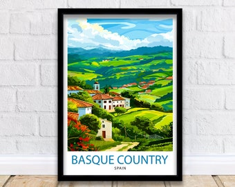 Stampa di viaggio nei Paesi Baschi Decorazione murale Arte murale Paesi Baschi Arazzo da parete Arredamento per la casa Paesi Baschi Regalo Amanti dell'arte Amante dell'arte europea