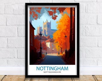 Nottingham Nottinghamshire Travel Print  Nottingham Wall Decor Nottingham Poster UK Travel Prints Nottinghamshire Art Print Nottingham