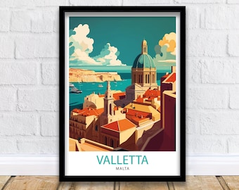Valletta Malta Travel Print , Valletta Wall Art, Valletta Decor, Malta Illustration, Travel Poster, Gift For Malta, Malta Home Decor