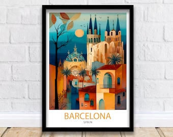 Reisposter Barcelona, architectuurkunstdruk Spanje