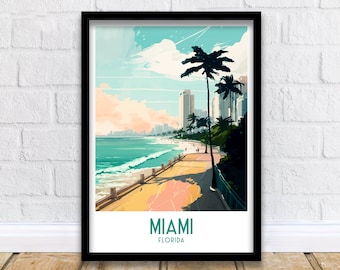 Miami Florida Travel Print| Miami Wall Decor Miami Home Living Decor Miami Florida Illustration Travel Poster Gift For Miami Florida Home