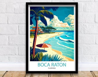 Boca Raton Florida Travel Print| Wall Decor, Home Living Decor Florida Illustration Travel Poster Gift for Boca Raton Florida Home Decor