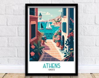 Athens Greece Travel Poster | Mediterranean Seaside Art Print