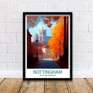 Nottingham Nottinghamshire Travel Print  Nottingham Wall Decor Nottingham Poster UK Travel Prints Nottinghamshire Art Print Nottingham