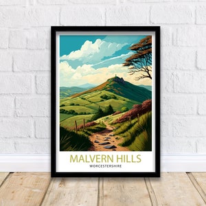 Malvern Hills Travel Print   Worcestershire| Malvern| Landscape| Herefordshire| Worcester| Travel Poster| Malvern Hills Print| Great Malvern