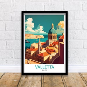 Valletta Malta Travel Print , Valletta Wall Art, Valletta Decor, Malta Illustration, Travel Poster, Gift For Malta, Malta Home Decor