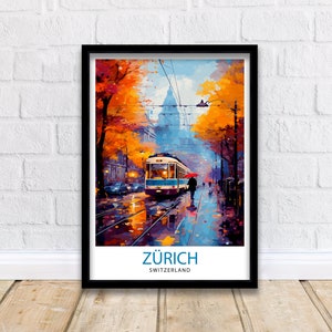 Impresión de viaje de Zúrich, Suiza. Decoración de pared de Zúrich. Decoración del hogar de Zúrich. Ilustración de Zúrich. Póster de viaje. Regalo para Zúrich, Suiza.