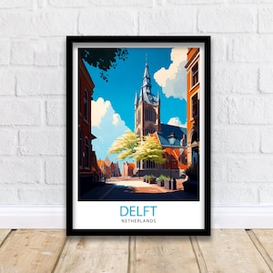 Delftse reisposter Delftse muurdecoratie Delftse poster Reisposter Nederland Delftse kunstafdruk Delftse illustratie Delftse muurkunst