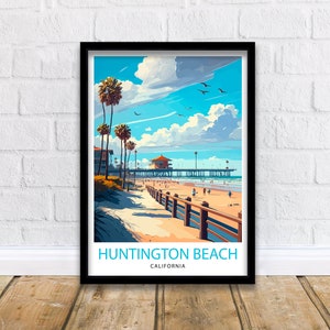 Huntington Beach California Travel Print| Surf City Wall Decor Coastal Living Room Decor Huntington Beach Illustration Travel Poster Gift