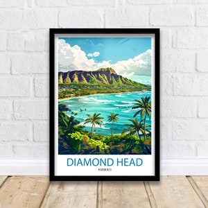 Diamond Head Oahu Travel Print Wall Decor Wall Art Diamond Head Wall Hanging Home Décor Diamond Head Gift Art Lovers Hawaiian Art Lover Gift