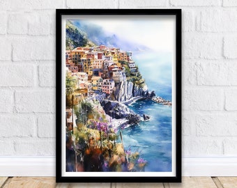 Cinque Terre Watercolor Travel Print Wall Decor Wall Art Cinque Terre Landscape Wall Hanging Home Décor Italian Coast Gift Art Lovers Scenic
