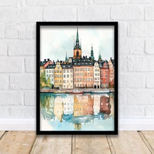 Stockholm Sweden Watercolor Art Print, Gamla Stan Painting, Scandinavia Travel Wall Decor, Cityscape Gift