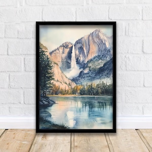 Yosemite Nationalpark Aquarell Gemälde Yosemite Landschaft Kunst Yosemite Falls Druck Aquarell Natur Kunst Malerischer Nationalpark Dekor