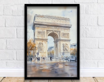Arc de Triomphe Paris Watercolor Travel Print Wall Decor Wall Art Paris Landmark Wall Hanging Home Décor French City Gift Art Lovers Scenic
