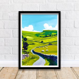 Impresión de viaje de Yorkshire Dales, decoración de pared, arte de pared, paisaje de Yorkshire Dales, colgante de pared, decoración del hogar, campiña inglesa, regalo para amantes del arte