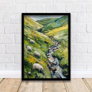 Impresión de arte abstracto de Yorkshire Dales, decoración de pared, arte de pared, paisaje de Yorkshire, colgante de pared, decoración del hogar, campiña inglesa, regalo para amantes del arte