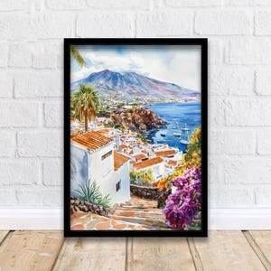 Tenerife Watercolor Painting Mount Teide Art Print Canary Islands Landscape Decor Gift for Spain Lovers
